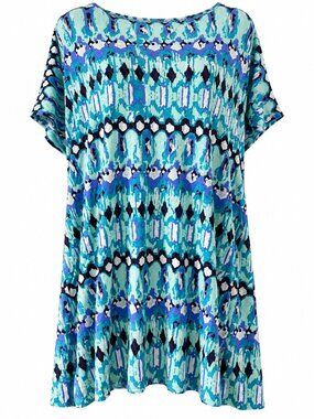 Addition Elle 2X Blue Abstract Print Swing Dress Plus Size Boho